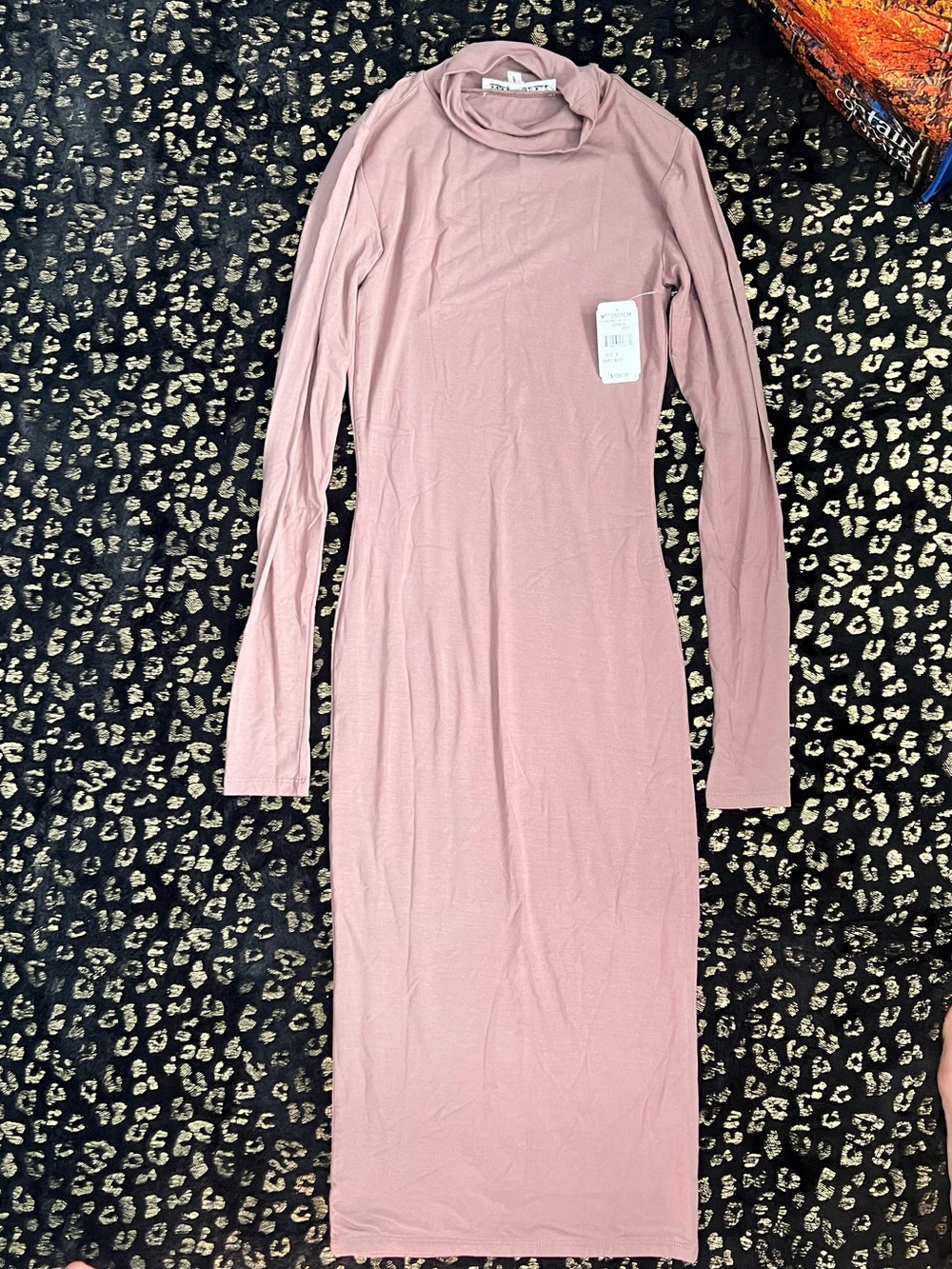 Good American Mauve Long Sleeve Turtleneck Midi Dress